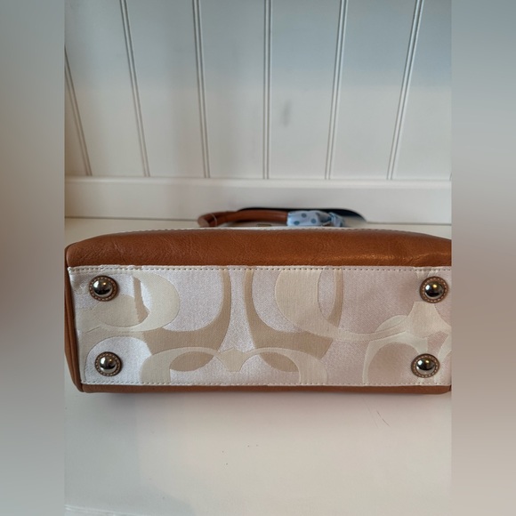 Coach Canvas Leather Brown and Cream Handbag with Blue Scarf NWT - Picture 5 of 8